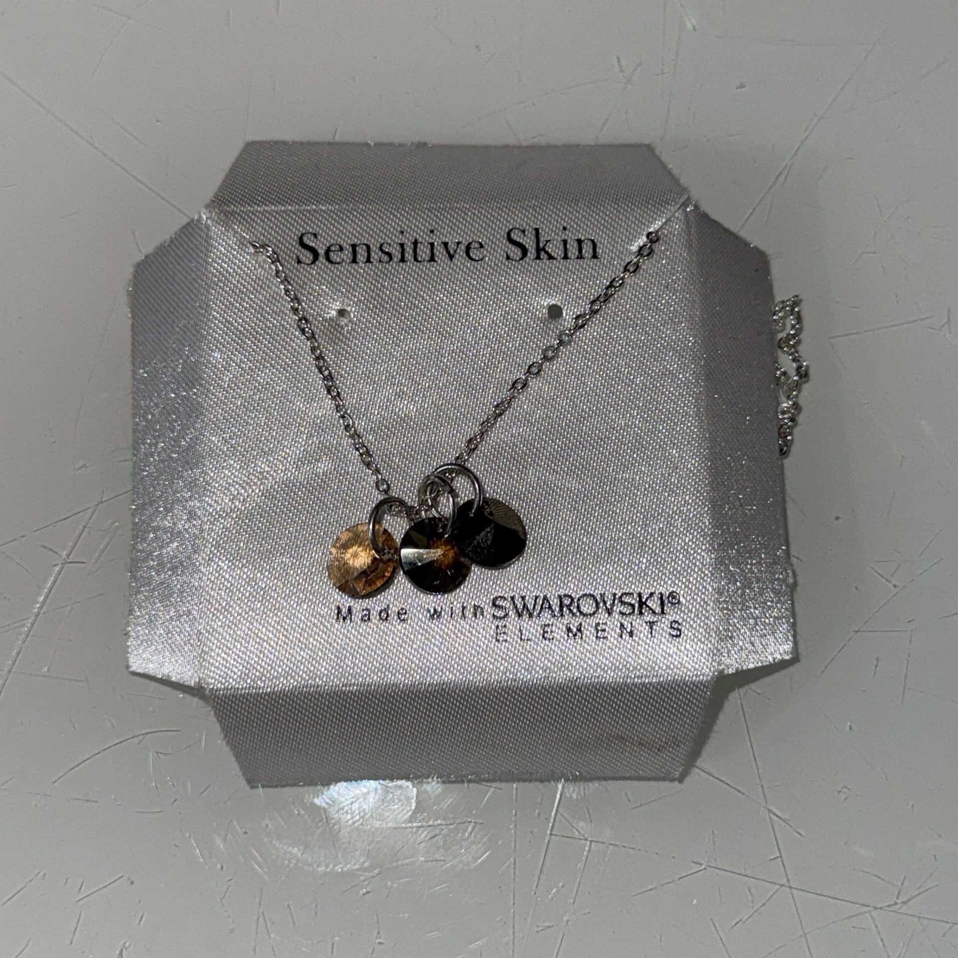 3 Glass Swarovski On Silvertone Chain Necklace - 42$